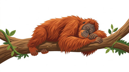 Cute orangutan sleeping peacefully on a tree branch vector illustration © Lapak orang bejo