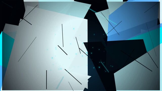 Abstract Geometric Background with Dynamic Blue and White Shapes and Lines.