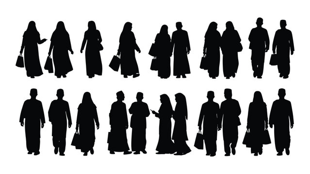 Collection of people silhouettes walking with bags and coats a monochromatic graphic silhouette person figure figures human humans monochrome black