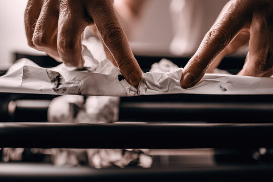 Paper jam printer paper hand office machine roller crumpled sheet toner smudge
