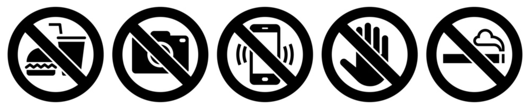 No eating and drinks allowed, No photography, No cell phone zone, Do not touch and No smoking label or sticker.