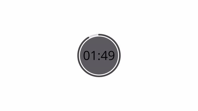 2 minutes countdown timer animation from 120 seconds to 0 seconds on a transparent background, two minute countdown timer complete in one minute,2 minute timer video in 4k