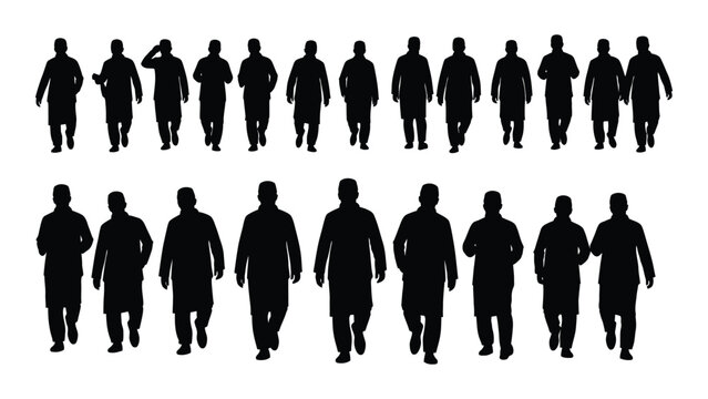 Collection Of Walking People Silhouettes In Various Poses Against A White Background Silhouette person human figures ambulation motion movement postures