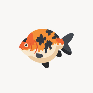Cute Calico Goldfish Vector Illustration with Orange and Black Spots Isolated on Plain White Background