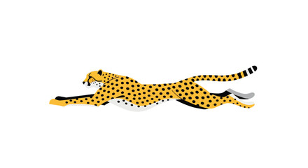 Naklejka premium Minimalist Flat Vector Illustration of a Spotted Cheetah Running Fast Isolated for Wildlife Safari Design