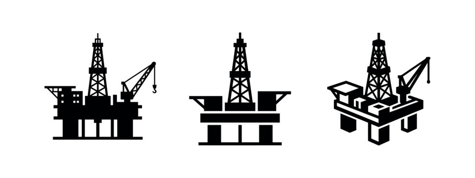 Offshore Oil Rig and Drilling Platform Icons for Energy Industry