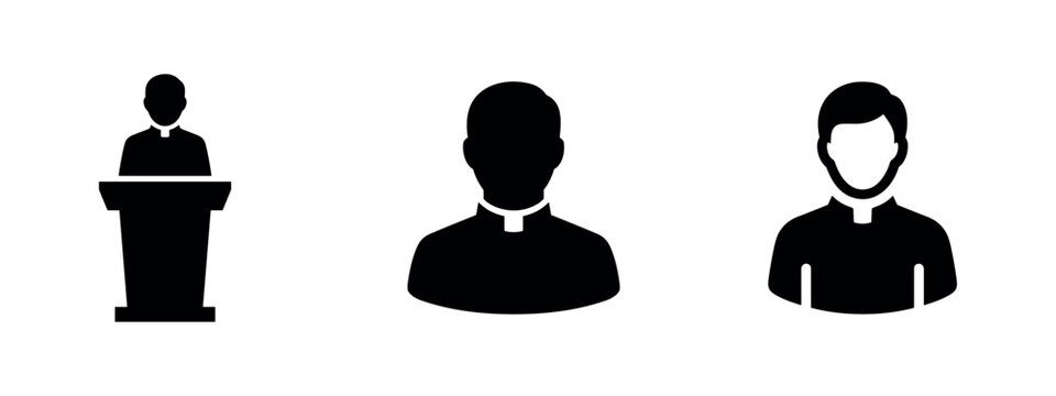 Christian Priest and Clergyman Silhouette Icons Set
