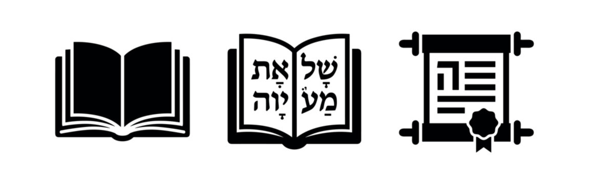 Open Book and Hebrew Scripture Scroll Religious Icons