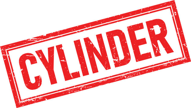 Bold red rubber stamp impression stating CYLINDER in a rectangular shape with distressed texture