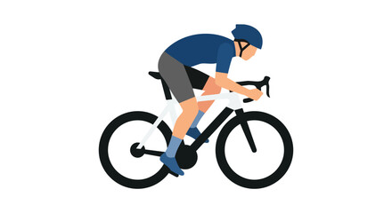 Naklejka premium Professional Male Cyclist in Blue Jersey Riding a Modern Road Bike Flat Vector Illustration Isolated on White.