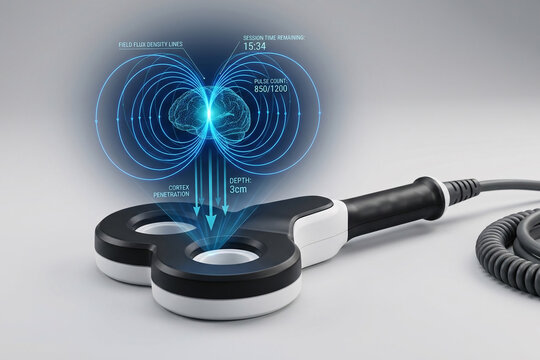 Transcranial magnetic stimulation TMS coil device with holographic magnetic field lines