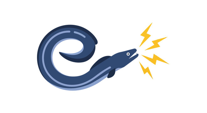 Blue Electric Eel Character with Yellow Thunder Bolts Vector Illustration for Marine Wildlife Concept
