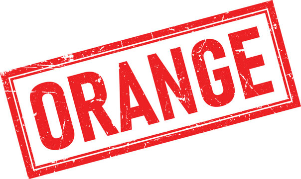Distressed red ink stamp impression with the word ORANGE centered in a white box