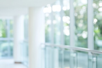 Naklejka premium The Hallway of Glass and Light in a Modern Bright Office Building