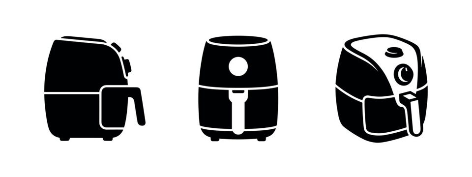 Air Fryer Kitchen Appliance Icons Set - Healthy Cooking Equipment