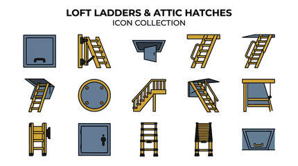Comprehensive collection of loft ladder and attic hatch icons. © Alya