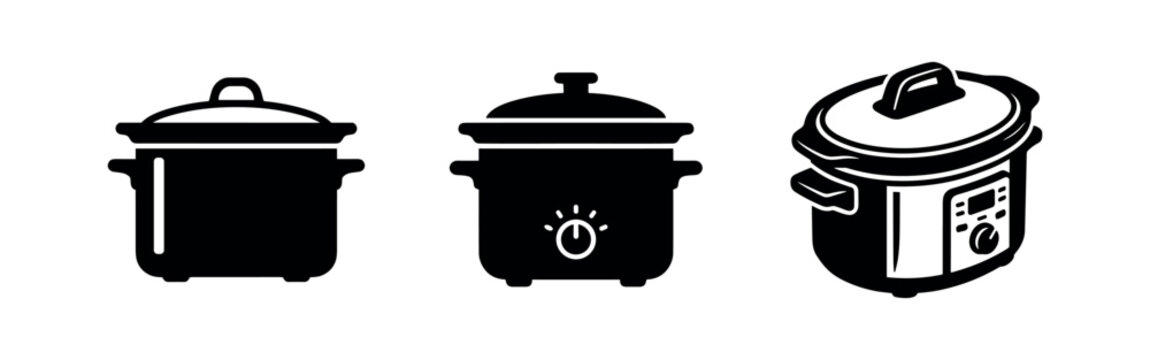 Slow cooker and pressure cooker kitchen appliance icons for convenient home cooking.