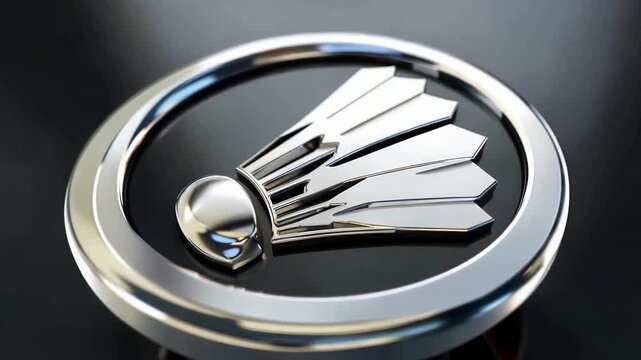 Closeup of badminton shuttlecock emblem.