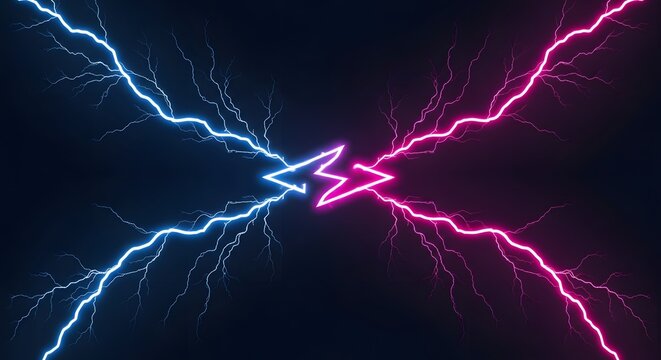 Electric sparks collision blue and pink lightning bolt design
