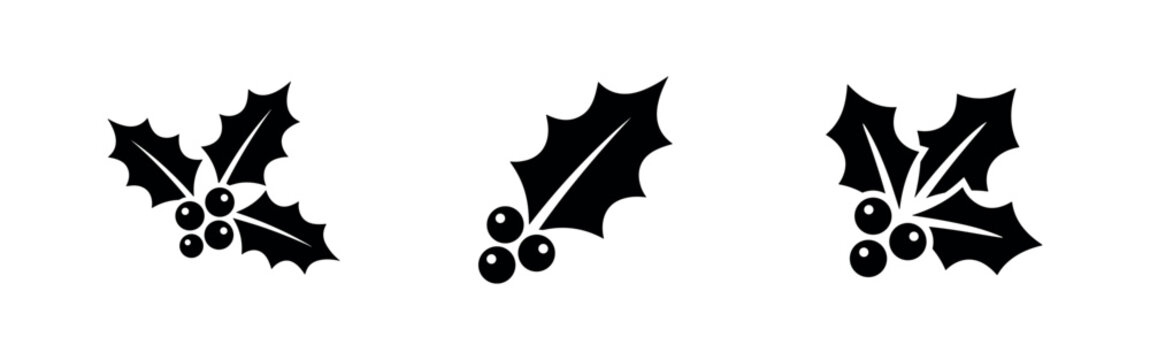 Set of 3 black holly icons on white background