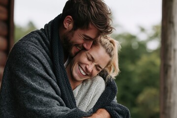 Fototapeta premium The Couple Embrace in a Tender Outdoor Moment of Warmth