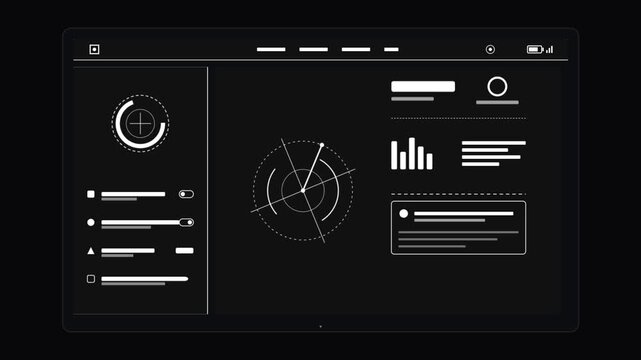 Animated digital dashboard UI screen transitioning between light and dark modes with charts and telemetry graphics.