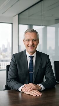 German man in formal suit, minimalist office background, clean corporate portrait
