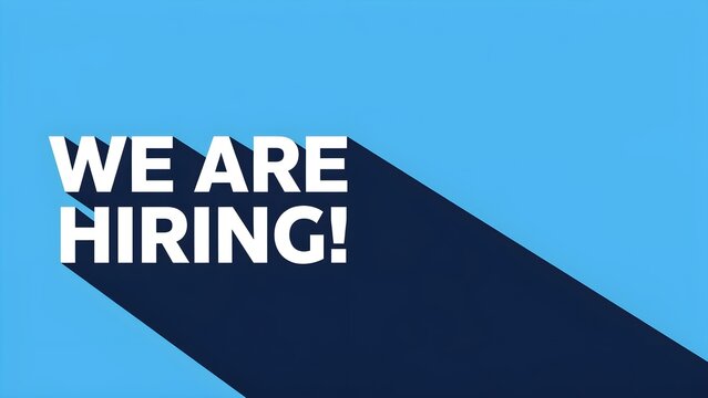 We are hiring text with long shadow on blue background recruitment concept, job vacancy, employment opportunity, career growth, business announcement, hiring banner, vector illustration
