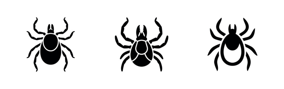 Three black silhouette tick icons, representing parasites and arachnids.
