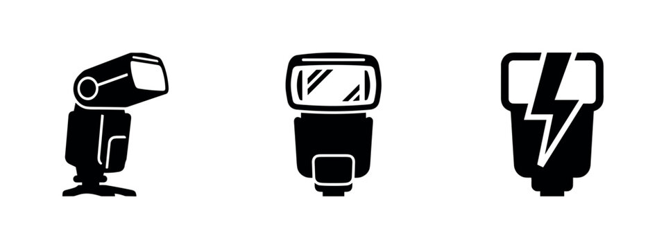 Set of three black camera flash icons