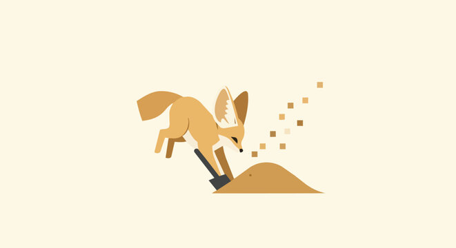 Cute Fennec Fox Character Digging Sand with a Shovel Vector Illustration for Desert Work Concept Design