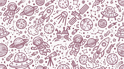 Naklejka premium Seamless Space Doodle Pattern Vector Illustration for Commercial Use