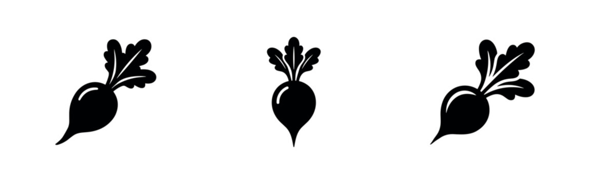 Three radish icons in black on white background