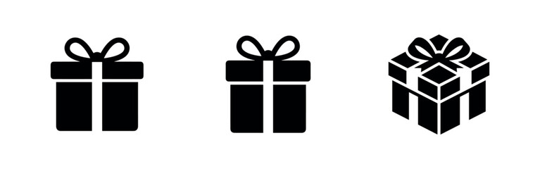 Obraz premium Set of 3 black gift box icons on white background