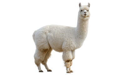 Obraz premium White fluffy alpaca standing profile view
