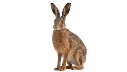 Brown hare sitting on white © Miguel