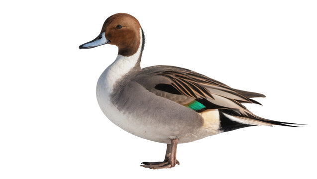 Northern Pintail duck with brown head and white neck