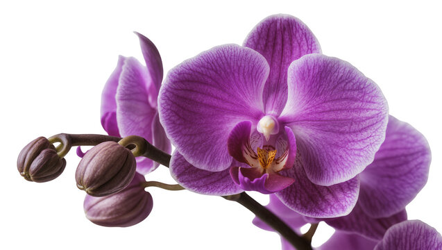 Purple orchid flowers and buds on stem