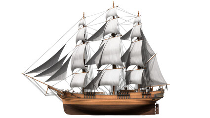Wooden tall ship with white sails full of wind © Miguel