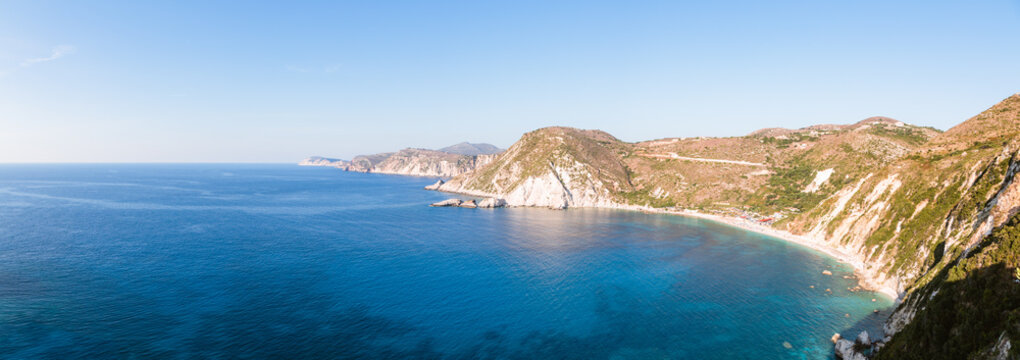 Panoramic view of the coastline of the beautiful island of Kefalonia, Greek Islands, Greece
