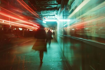 Fototapeta premium Light speed zoom background walking subway street.