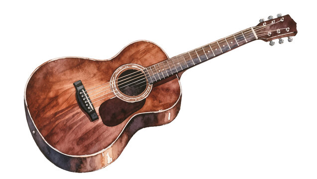 Acoustic guitar with rich brown wood grain and white binding