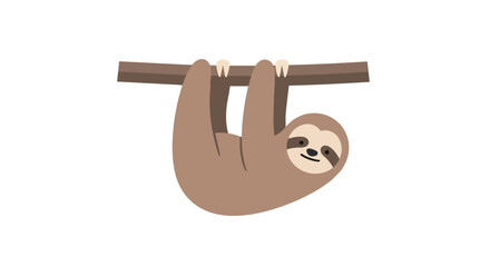 Fototapeta premium Adorable Brown Sloth Hanging on a Tree Branch Vector Illustration for Nature and Wildlife Concepts