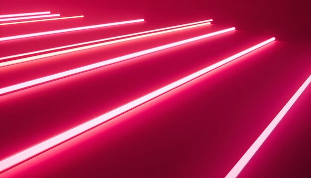 Thick straight bars with a bold gradient of ruby red, coral pink, and blush rose with neon edges. High-speed connectivity concept on a smooth dark-pink canvas with soft glow