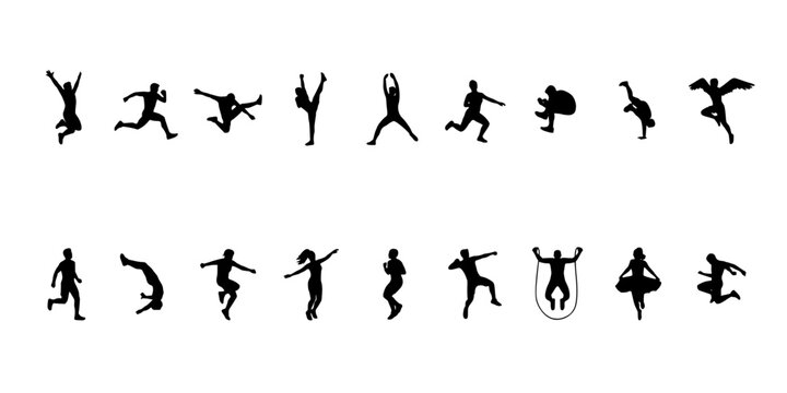 Dancers Performing Various Poses in Black Silhouette Style Featuring Dance, Movement, Artistic with Dynamic and Figures Elements for Ballet