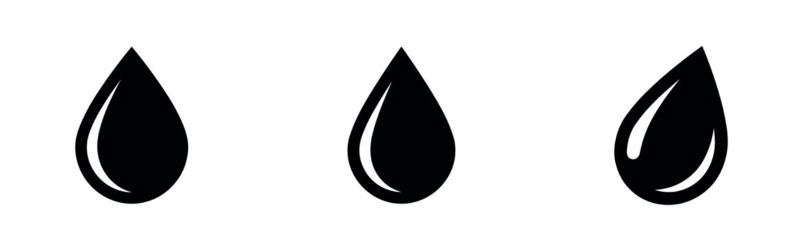 Water drop or teardrop icons set with different styles.