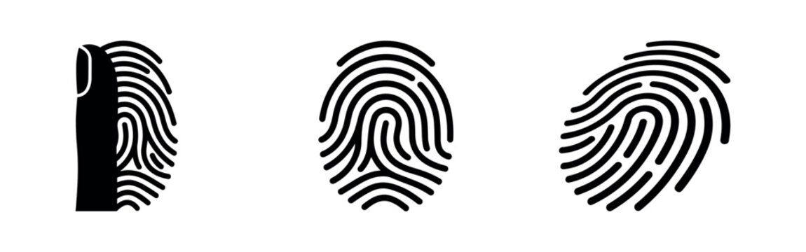 Fingerprint icon set. Biometric identification and security symbols for data protection.