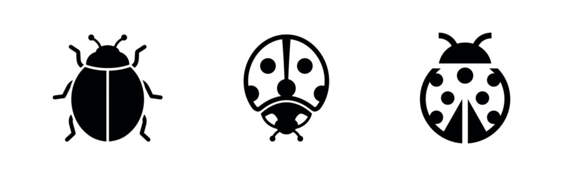 Ladybug insect icon set. Ladybird nature symbols for garden, spring, and cute bug graphics.