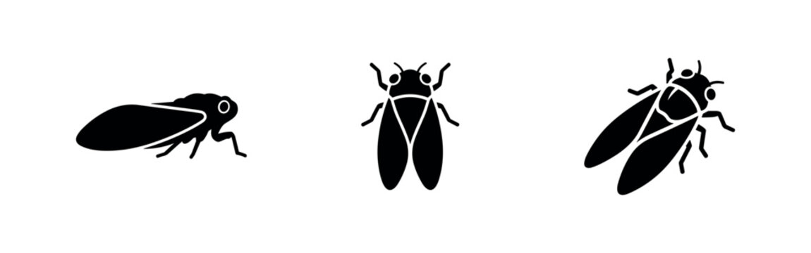 Leafhopper insect bug icon set. Garden pest symbols for agriculture, plant damage, and small critters.