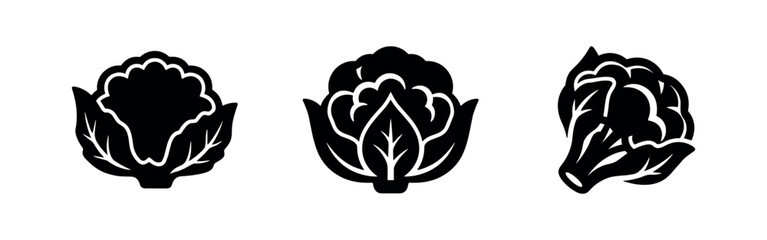 Fototapeta premium Cauliflower and broccoli icon set. Fresh vegetable symbols for healthy eating and cooking.